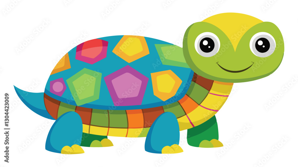 Poster Colorful cartoon turtle character with a friendly expression and vibrant shell design enjoying a bright day