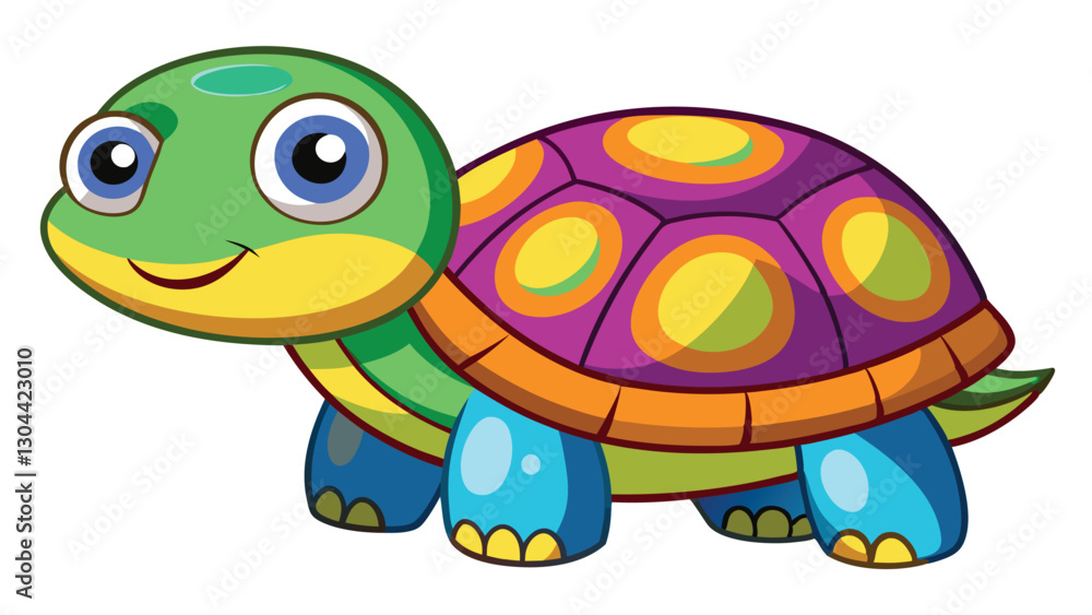 Poster colorful cartoon turtle character with a friendly expression and vibrant shell design enjoying a bri