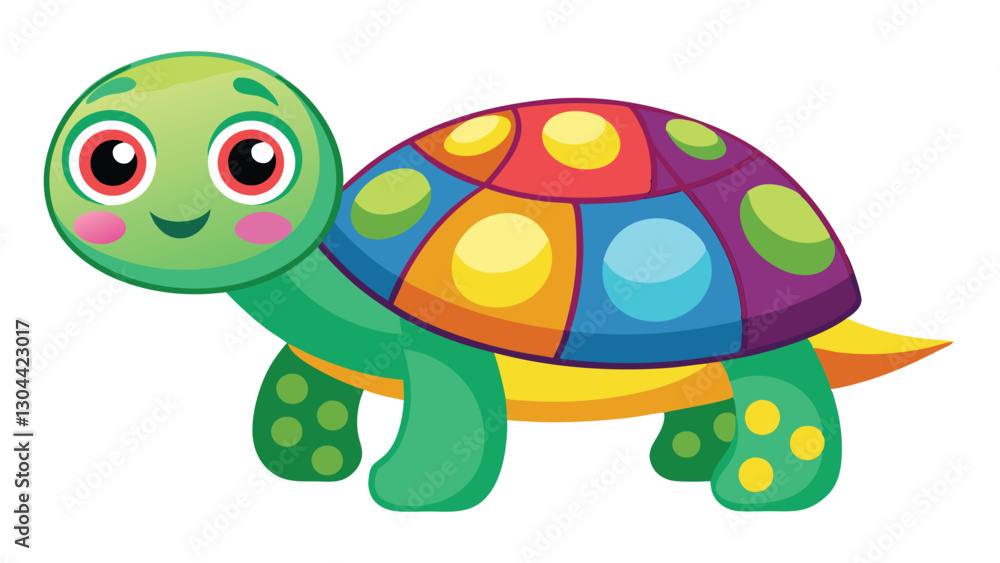 Poster Colorful cartoon turtle character with a friendly expression and vibrant shell design enjoying a bright day