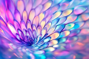 Obraz premium Iridescent Petal Swirl - Abstract of swirling iridescent petals in shades of purple, pink, and blue. Dreamlike and vibrant