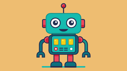 Cute cheerful robot character illustration with vibrant colors in a playful design suitable for children's books and educational content