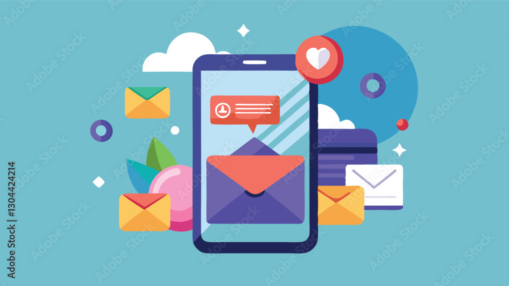 Leinwandbilder illustration of a smartphone displaying messages and an envelope icon surrounded by various colorful