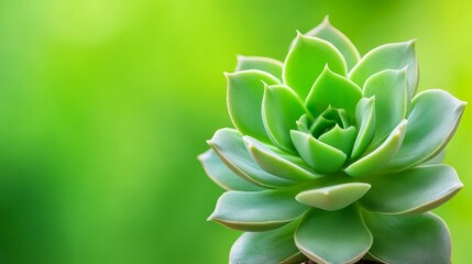 Obraz premium Lush Green Succulent Plant - Close-up view of a vibrant green succulent plant against a blurred green background. Perfect for nature, botany, or wellness themes