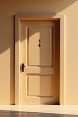 Sunlight Illuminates a Light Wood Door with an Intriguing Symbol