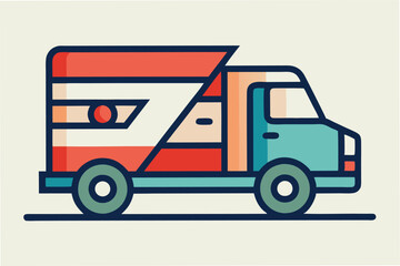 Colorful vector illustration of a food truck parked in an urban setting with a simple design and modern colors showcasing a bustling street life