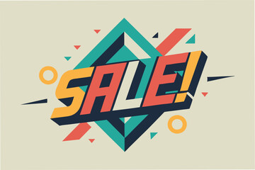 Creative vector illustration showcasing a vibrant sale announcement with bold typography and dynamic geometric shapes against a neutral background