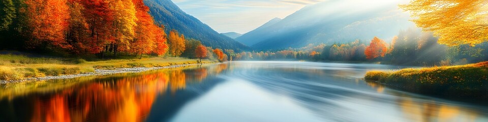 Breathtaking Autumn Lake with Mountain Reflection in Golden Light