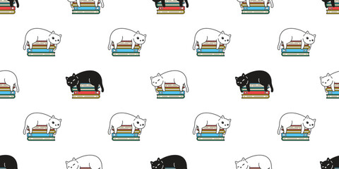 cat seamless pattern sleeping book black kitten calico cartoon doodle pet tile background gift wrapping paper repeat wallpaper illustration
