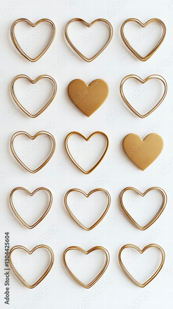 Poster golden hearts pattern: a captivating arrangement of golden hearts against a neutral backdrop, creati