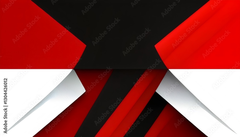Poster geometric shapes creating an abstract background with red, white and black colors, ideal for corpora