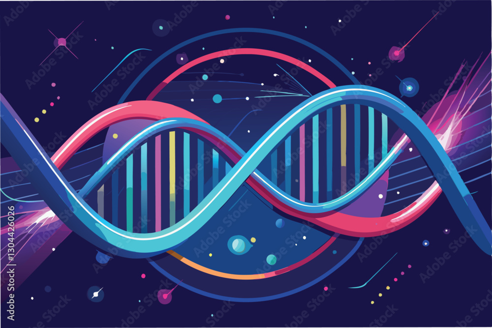 Leinwandbilder vector illustration of a colorful dna double helix against a dark background featuring molecular str