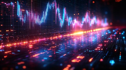 Obraz premium Photorealistic Digital Finance Dashboard with Holographic Visualization on Large Format AR Screen (17x9 Aspect Ratio) - Global Market Trends