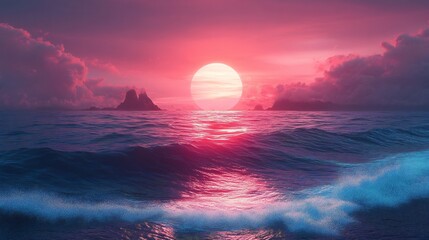 Galactic Oceanic Vista: Futuristic Seascape with Iridescent Neons, Gradient Skies, and Dramatic Sci-Fi Landscapes for Immersive AR/AI Experiences - 4K Ultra- HD