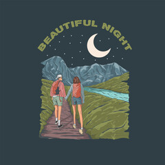 A pair of young people were walking along the hill