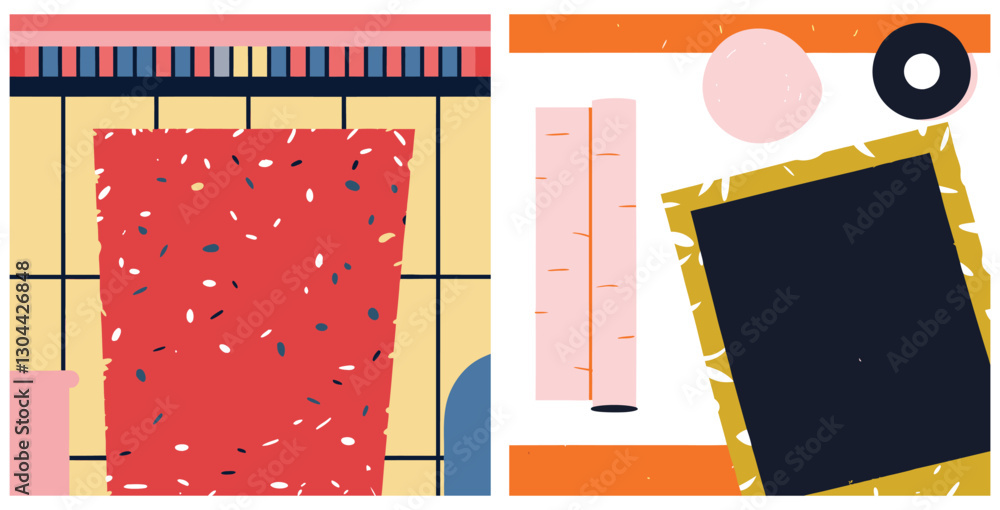 Aufkleber abstract art composition with bold patterns and geometric design in bright colors