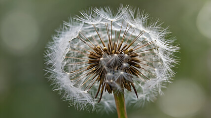 Fototapeta premium elegance of a dandelion seed head, adorned with its intricate patterns and whispered potential of fresh starts borne upon gentle breeze