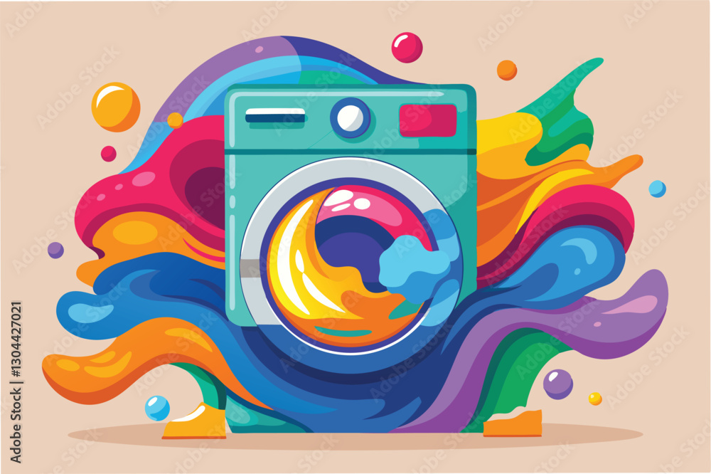 Fototapete Dynamic vector illustration of a camera surrounded by colorful paint splashes creating a vibrant artistic atmosphere