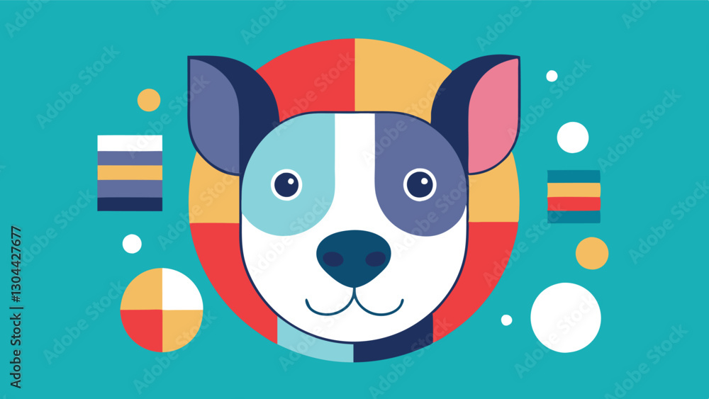 Poster cute vector illustration of a playful dog with vibrant colors against a light background, featuring 