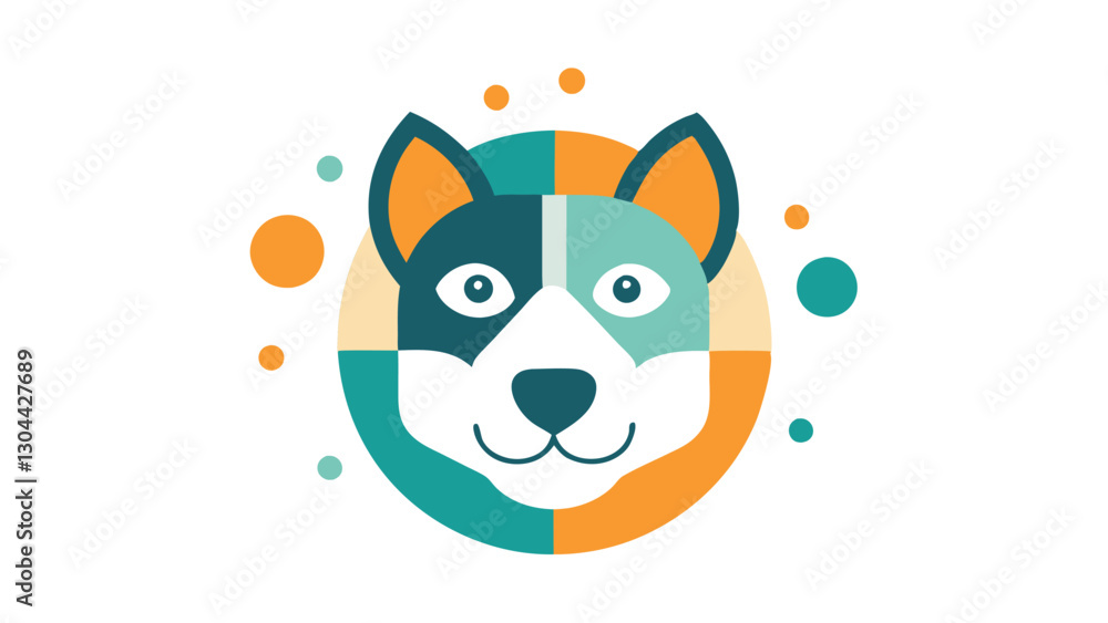 Poster cute vector illustration of a playful dog with vibrant colors against a light background, featuring 