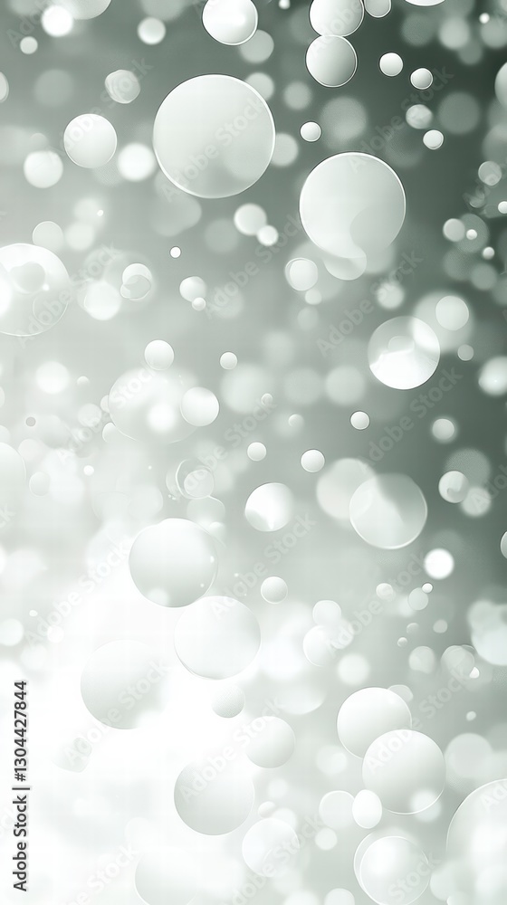 Poster Abstract Bubbles: A mesmerizing array of luminous bubbles floats against a blurred, iridescent background. Each bubble captures and reflects light, creating a dynamic display of shapes and forms.