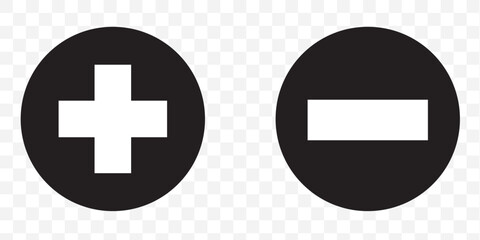 Obraz premium Plus and minus signs vector icons set on Transparent Background. Eps 10.