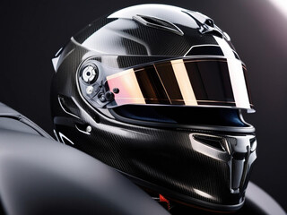 Sleek Carbon Fiber Racing Helmet: A Dramatic Close-up