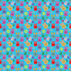 abstract seamless pattern easter with cute rabbit blue color wallpaper cover kids