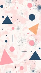 Geometric Pastel Abstract: An elegant geometric composition unfolds, showcasing a blend of triangles, circles, and lines in a soft pastel palette of pinks, blues, and muted oranges.