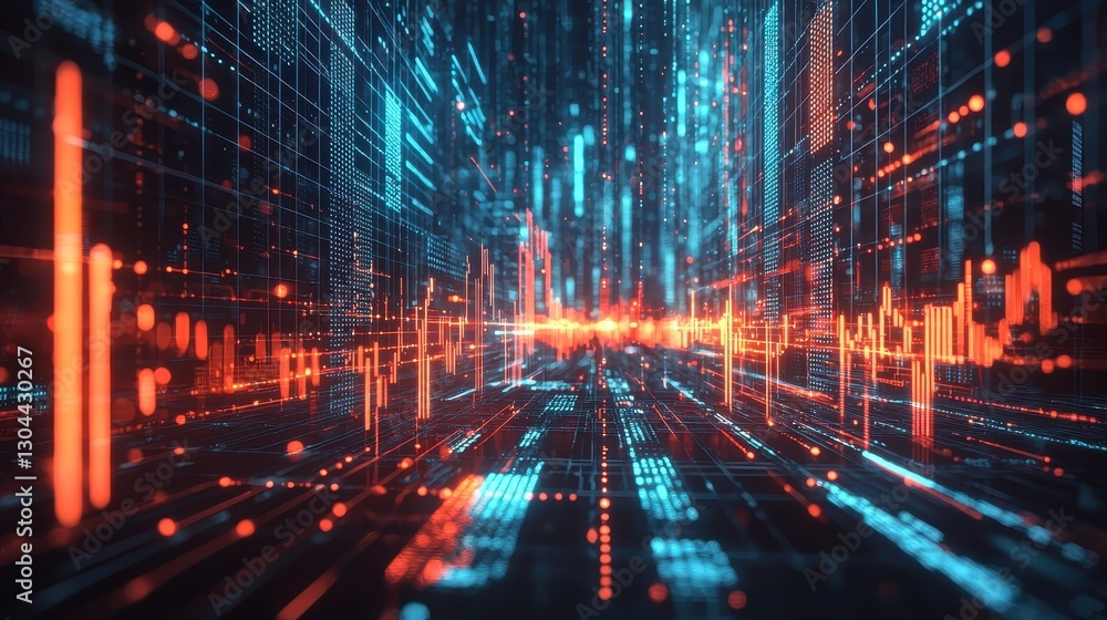 Poster dynamic data visualization virtual space digital art cyber environment futuristic perspective