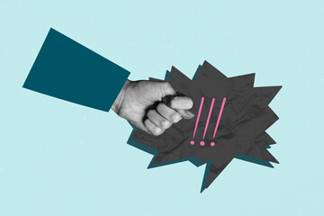 Composite art 3d creative image collage of hand show rude gesture fig abuse showing exclamation...