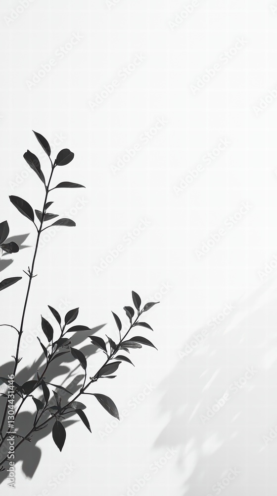 Poster shadow play: a delicate plant silhouette dances across a serene and simple backdrop, where the shado
