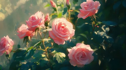 Beautiful Pink Roses in Garden