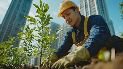 Urban gardening initiative promoting sustainability through tree planting actions