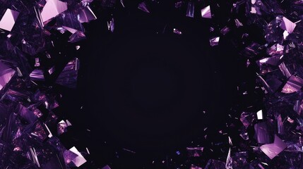 Shattered Crystal Explosion - Abstract of purple crystal shards exploding against a black background, creating a dynamic and powerful visual