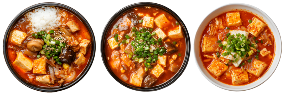 Sundubu Jjigae on plate, transparent background, top view - Powered by Adobe