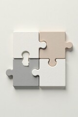 Interlocking Puzzle Pieces Representing Teamwork and Collaboration in a Neutral Color Palette