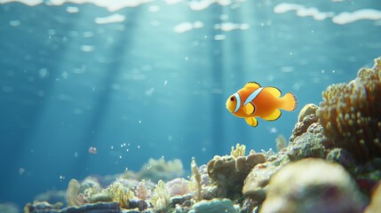 Fototapeta premium Orange Clownfish Swimming in a Vibrant Coral Reef