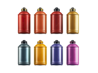 set of colored spray paint cans