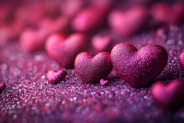 Fototapeta premium Romantic Valentine's Day Heart Decorations with Glitter Detail for Love-Themed Designs