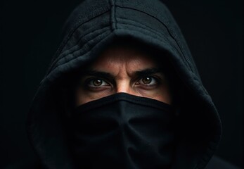 Naklejka premium Close-up Portrait of a Person Wearing a Hood and Face Covering
