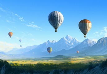 Obraz premium Hot Air Balloons Over Mountains