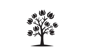 Fototapeta premium cotton tree icon black color vector silhouette illustration isolated in white background