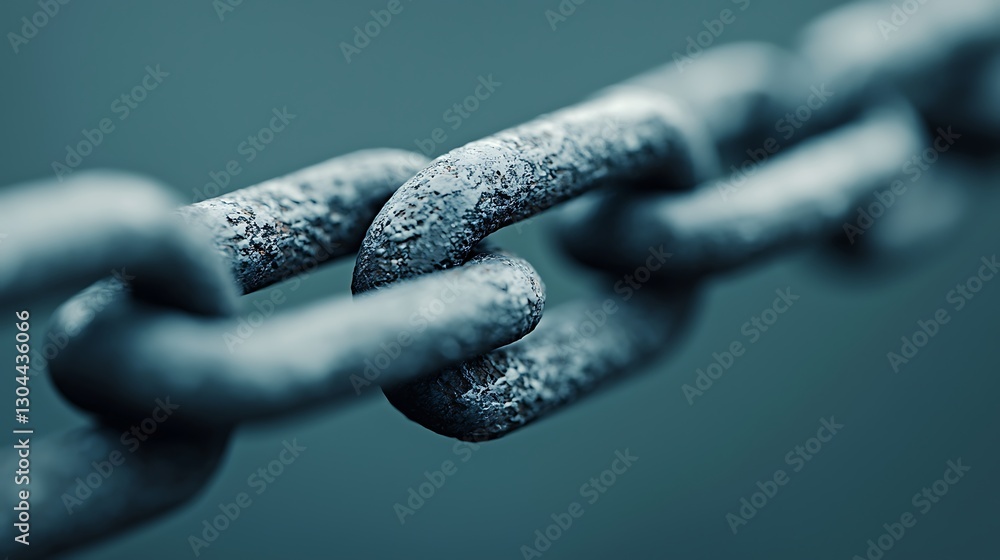 Poster a close-up image of a rusty metal chain, showcasing its texture and links against a blurred, muted b