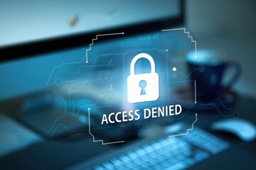 Access denied digital security warning with padlock symbol on computer screen