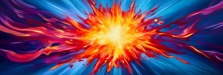 Vibrant Energy Burst - Abstract art depicting a fiery explosion of vibrant colors, radiating energy and movement