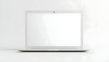 White laptop with blank screen on white background