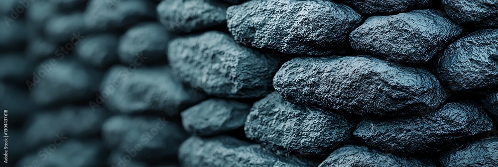 Poster a close-up view of textured, dark stones arranged in a layered pattern, emphasizing the natural beau