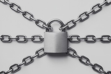 Metal padlock with thick chain symbolizing security, protection, and privacy