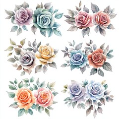 Elegant Floral Watercolor Wreaths with Delicate Roses Design for Wedding Invitations and Romantic Projects