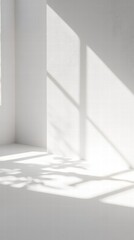 Minimalist Serenity: A pristine interior space is bathed in natural light, casting intricate shadows from the outside world, creating a sense of calm and understated elegance. 